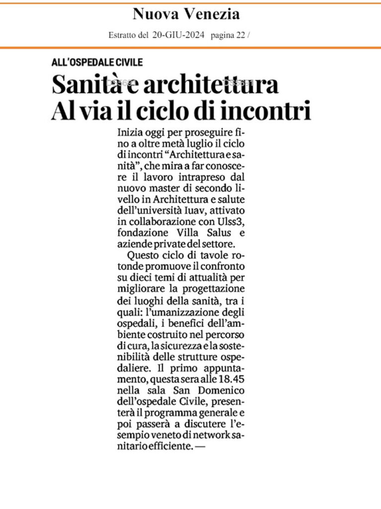 Architettura e Sanità - Al via il ciclo di incontri